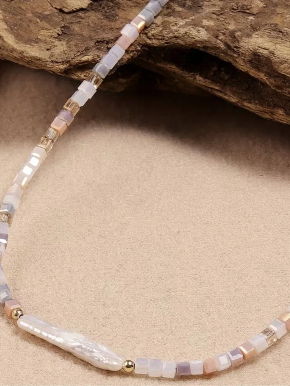 🧡💛NEW🧡💛 PRETTY!! Chopstick Freshwater Pearl Nat. Stone Mini Cube Necklace